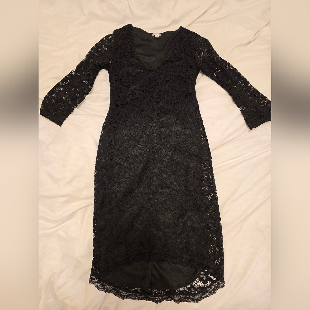 Guess Black Lace Long Sleeve Dress